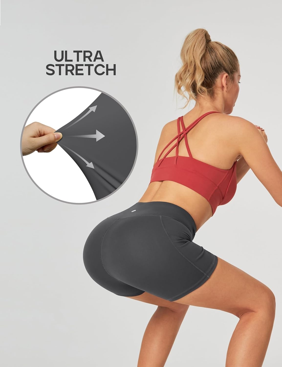 image:imageHeathyoga Biker Shorts Women Tummy Control 5 Workout Shorts Women with Pockets High Waisted Spandex Short for Gym YogaGray