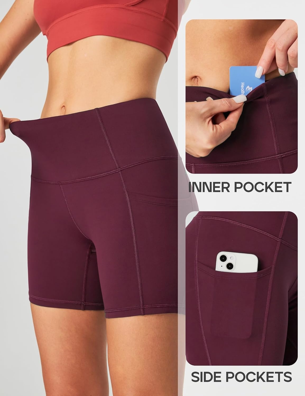 image:imageHeathyoga Biker Shorts Women Tummy Control 5 Workout Shorts Women with Pockets High Waisted Spandex Short for Gym YogaMaroon