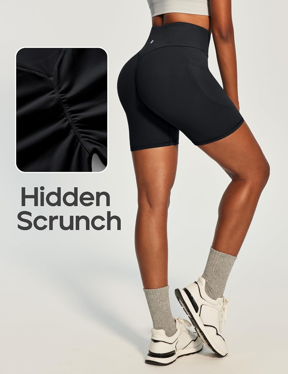 image:imageHeathyoga Biker Shorts Women Tummy Control 6 Butt Lifting Workout Shorts with Pockets Compression Yoga Shorts Spandex GymBlack