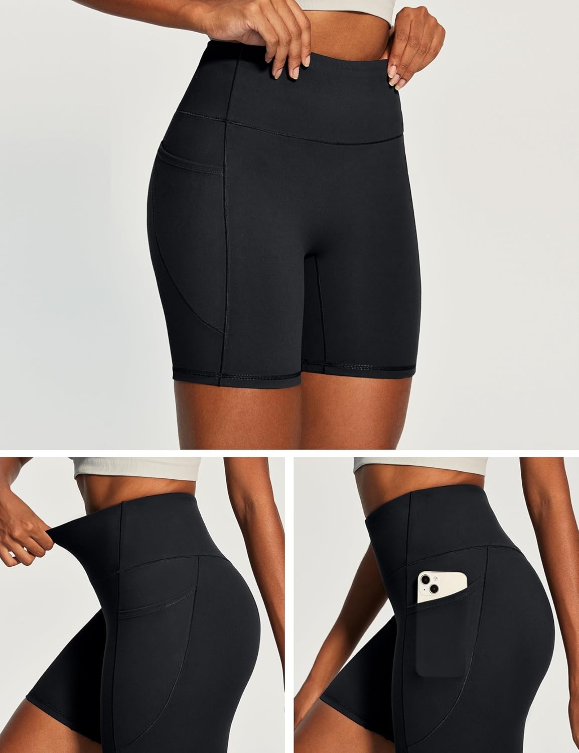 image:imageHeathyoga Biker Shorts Women Tummy Control 6 Butt Lifting Workout Shorts with Pockets Compression Yoga Shorts Spandex GymBlack