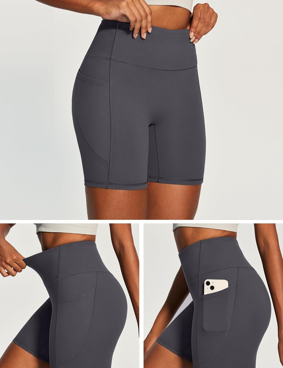 image:imageHeathyoga Biker Shorts Women Tummy Control 6 Butt Lifting Workout Shorts with Pockets Compression Yoga Shorts Spandex GymGrey
