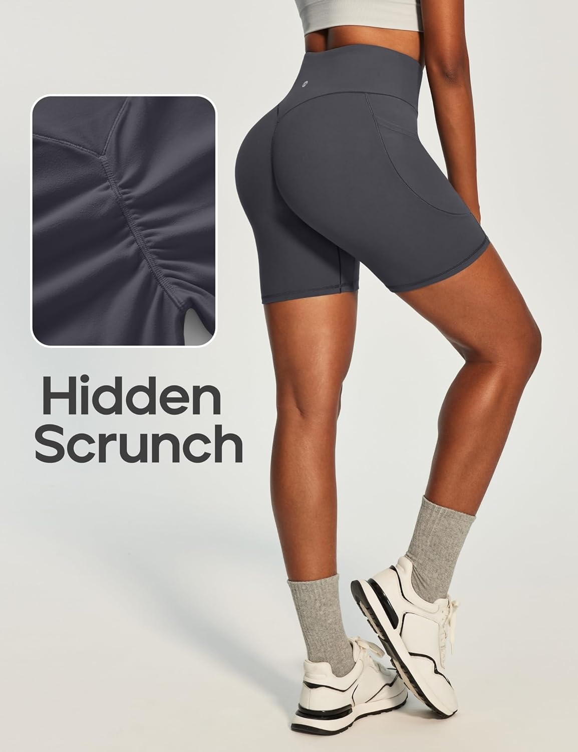 image:imageHeathyoga Biker Shorts Women Tummy Control 6 Butt Lifting Workout Shorts with Pockets Compression Yoga Shorts Spandex GymGrey