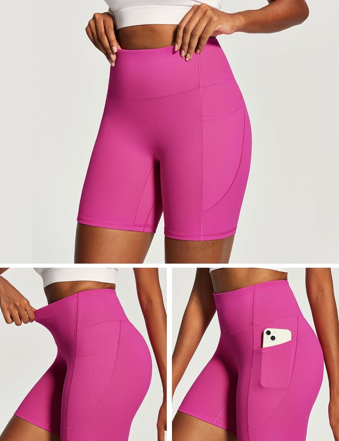 image:imageHeathyoga Biker Shorts Women Tummy Control 6 Butt Lifting Workout Shorts with Pockets Compression Yoga Shorts Spandex GymHot Pink
