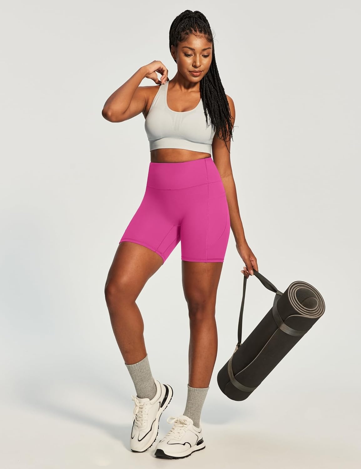 image:imageHeathyoga Biker Shorts Women Tummy Control 6 Butt Lifting Workout Shorts with Pockets Compression Yoga Shorts Spandex GymHot Pink