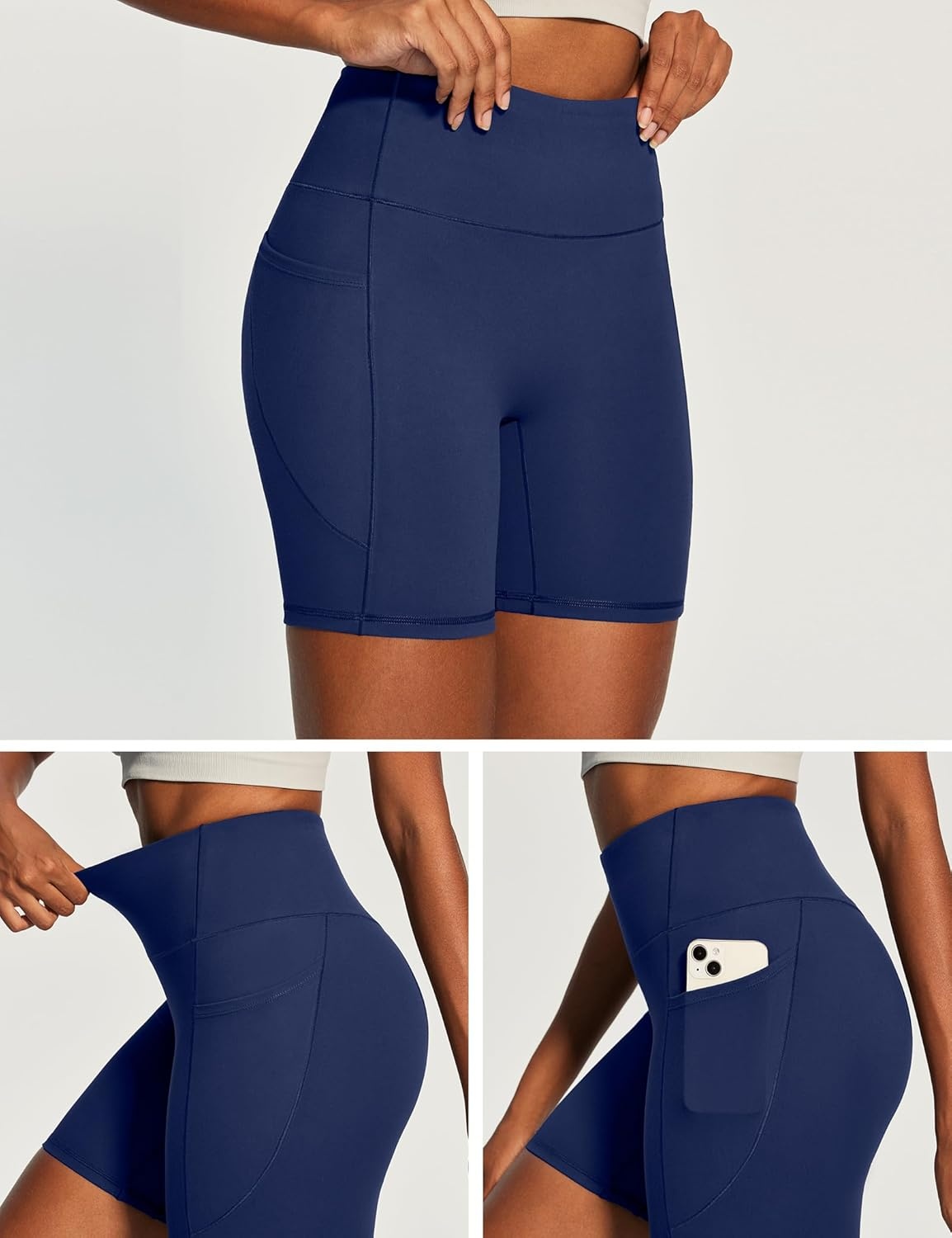 image:imageHeathyoga Biker Shorts Women Tummy Control 6 Butt Lifting Workout Shorts with Pockets Compression Yoga Shorts Spandex GymNavy Blue