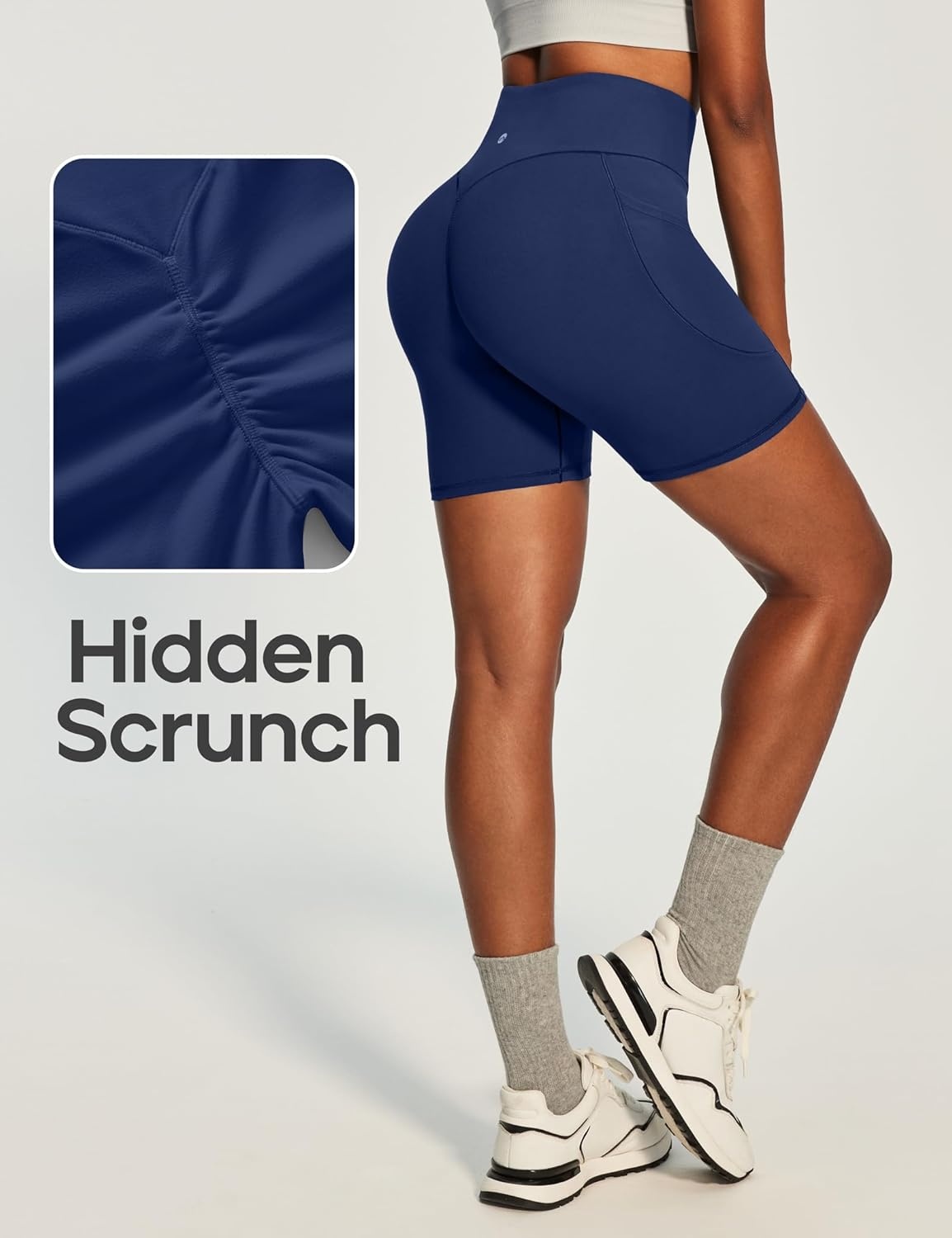 image:imageHeathyoga Biker Shorts Women Tummy Control 6 Butt Lifting Workout Shorts with Pockets Compression Yoga Shorts Spandex GymNavy Blue