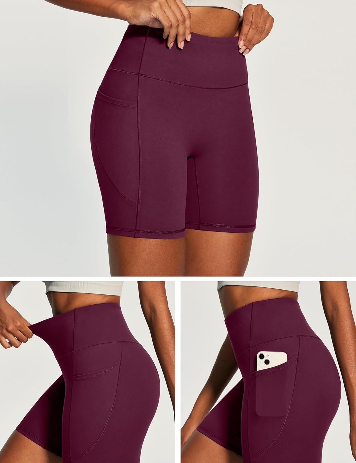image:imageHeathyoga Biker Shorts Women Tummy Control 6 Butt Lifting Workout Shorts with Pockets Compression Yoga Shorts Spandex GymWine