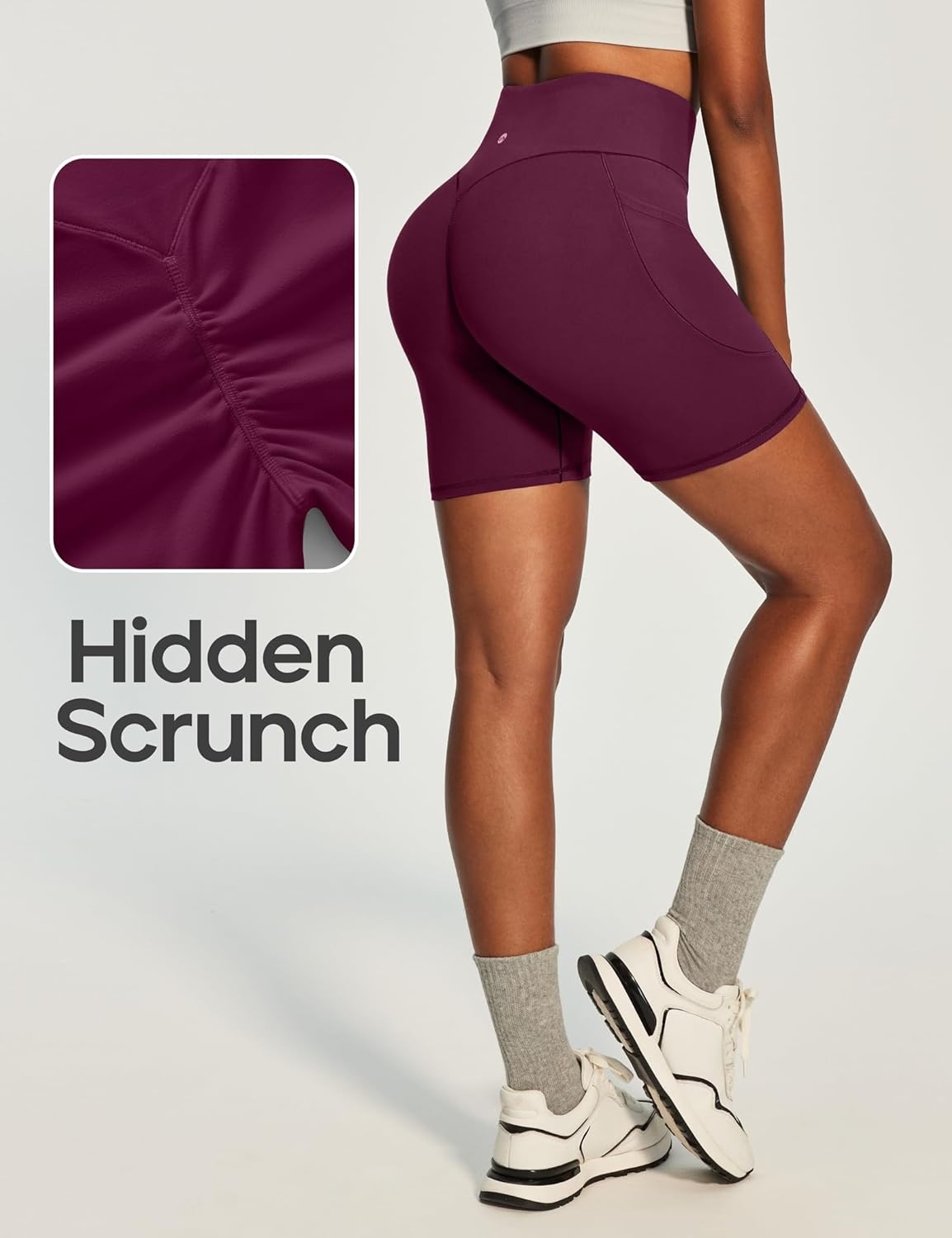 image:imageHeathyoga Biker Shorts Women Tummy Control 6 Butt Lifting Workout Shorts with Pockets Compression Yoga Shorts Spandex GymWine