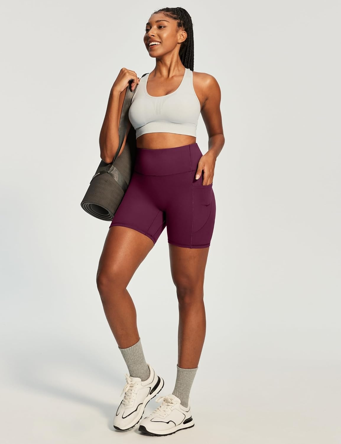 image:imageHeathyoga Biker Shorts Women Tummy Control 6 Butt Lifting Workout Shorts with Pockets Compression Yoga Shorts Spandex GymWine