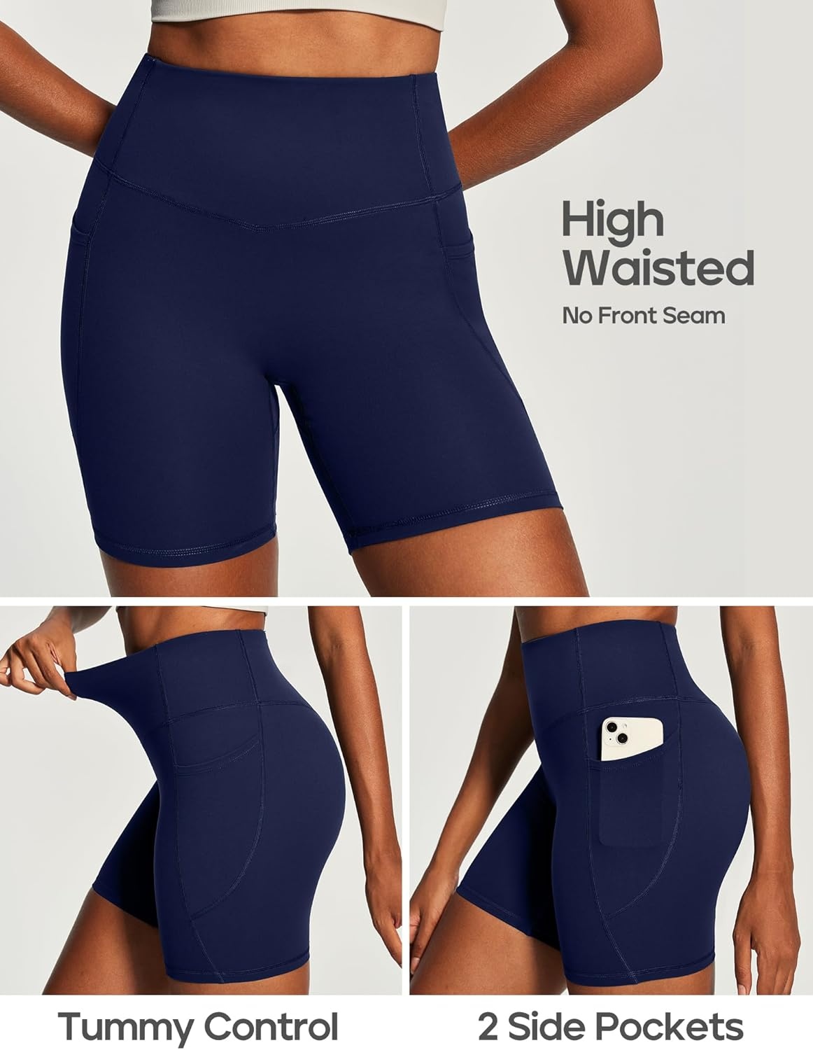 image:imageHeathyoga Butt Lifting Biker Shorts Women Tummy Control 6 Workout Shorts with Pockets Compression Yoga Shorts Spandex GymBlue