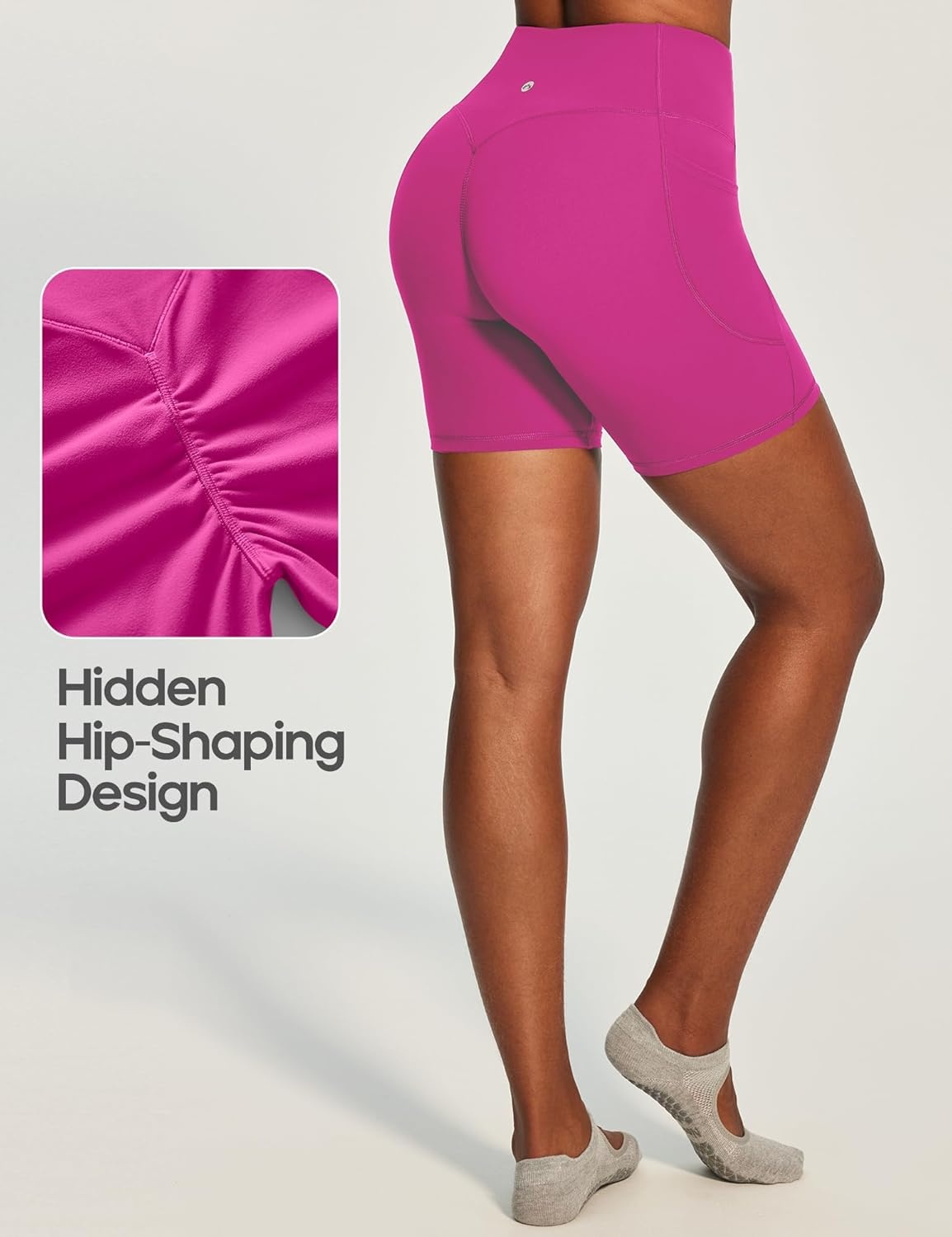 image:imageHeathyoga Butt Lifting Biker Shorts Women Tummy Control 6 Workout Shorts with Pockets Compression Yoga Shorts Spandex GymHot Pink