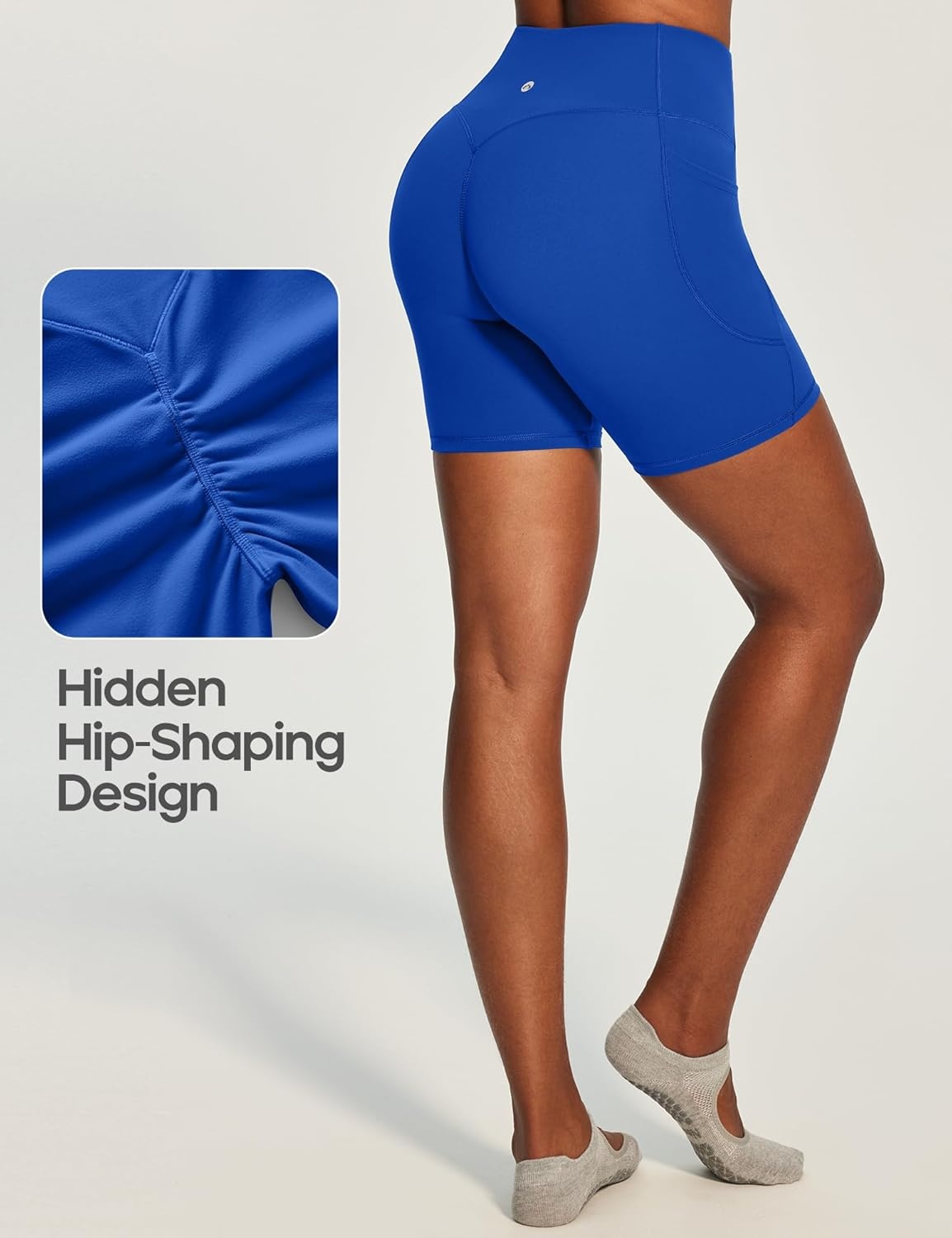 image:imageHeathyoga Butt Lifting Biker Shorts Women Tummy Control 6 Workout Shorts with Pockets Compression Yoga Shorts Spandex GymWaves Blue