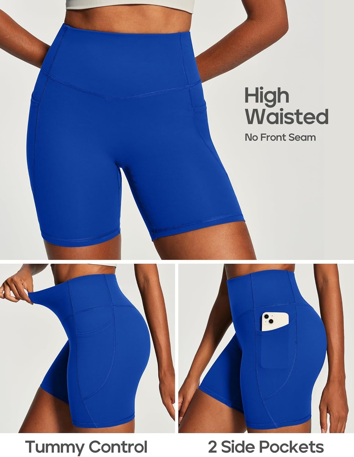 image:imageHeathyoga Butt Lifting Biker Shorts Women Tummy Control 6 Workout Shorts with Pockets Compression Yoga Shorts Spandex GymWaves Blue