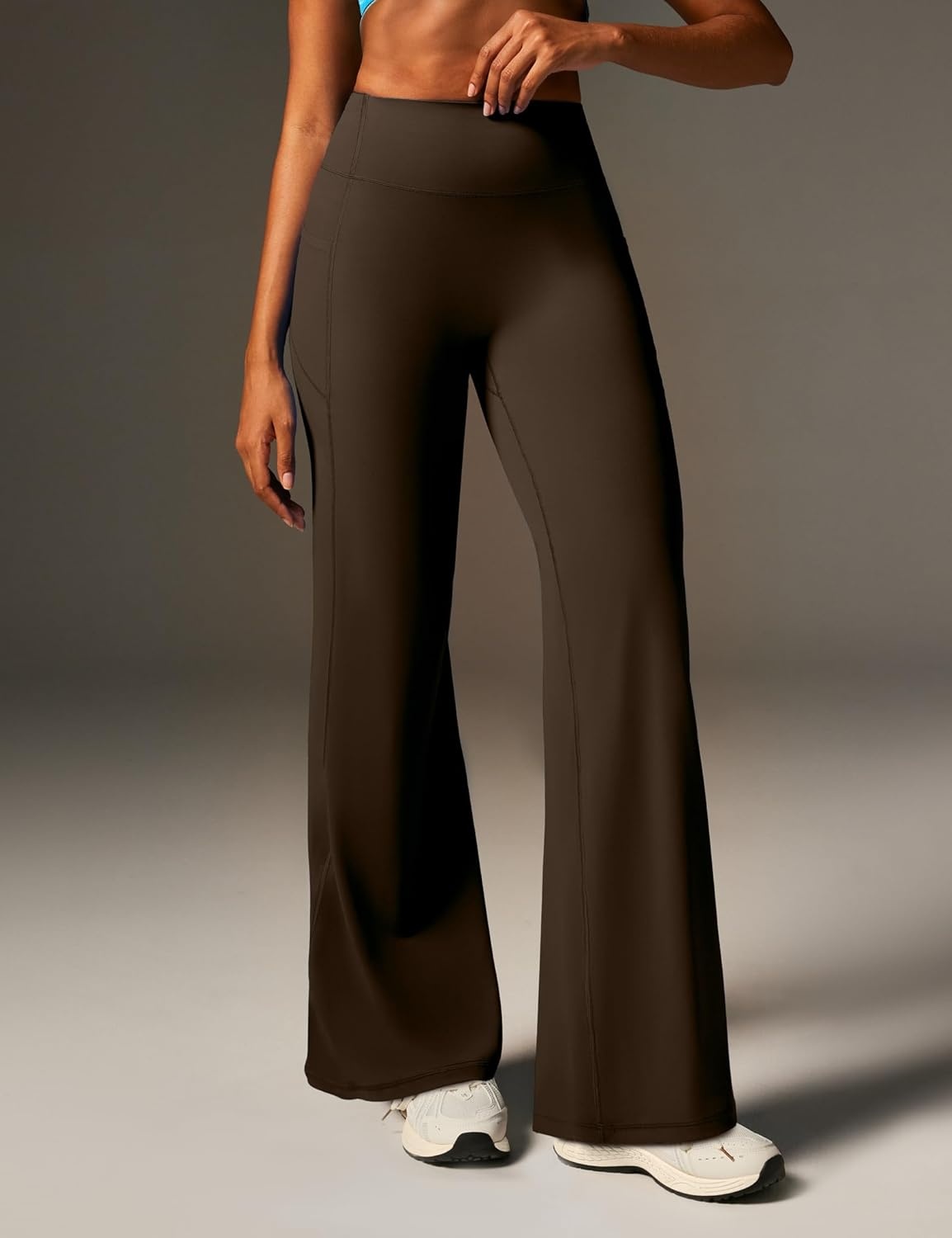 image:imageHeathyoga Butt Lifting Wide Leg Leggings with Pockets for Women Straight Leg Yoga Pants Women No Front Seam Workout LeggingsBrown