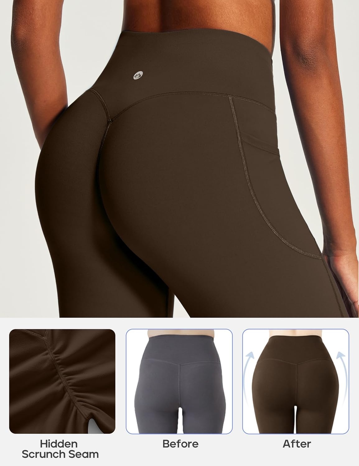 image:imageHeathyoga Butt Lifting Wide Leg Leggings with Pockets for Women Straight Leg Yoga Pants Women No Front Seam Workout LeggingsBrown