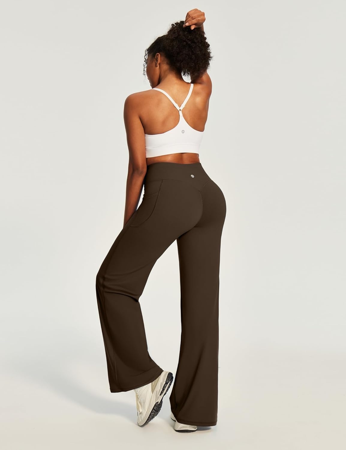 image:imageHeathyoga Butt Lifting Wide Leg Leggings with Pockets for Women Straight Leg Yoga Pants Women No Front Seam Workout LeggingsBrown