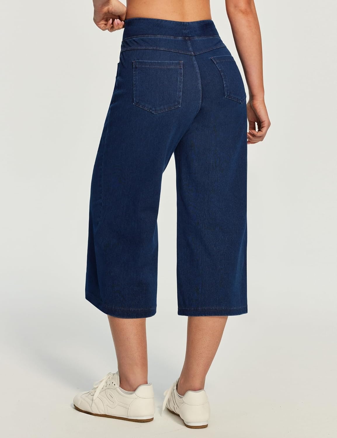 image:imageHeathyoga Capri Jeans for Women Stretchy High Waisted Denim Capris for Women Pull On Cropped Jeans Wide Leg Capri PantsDark Blue