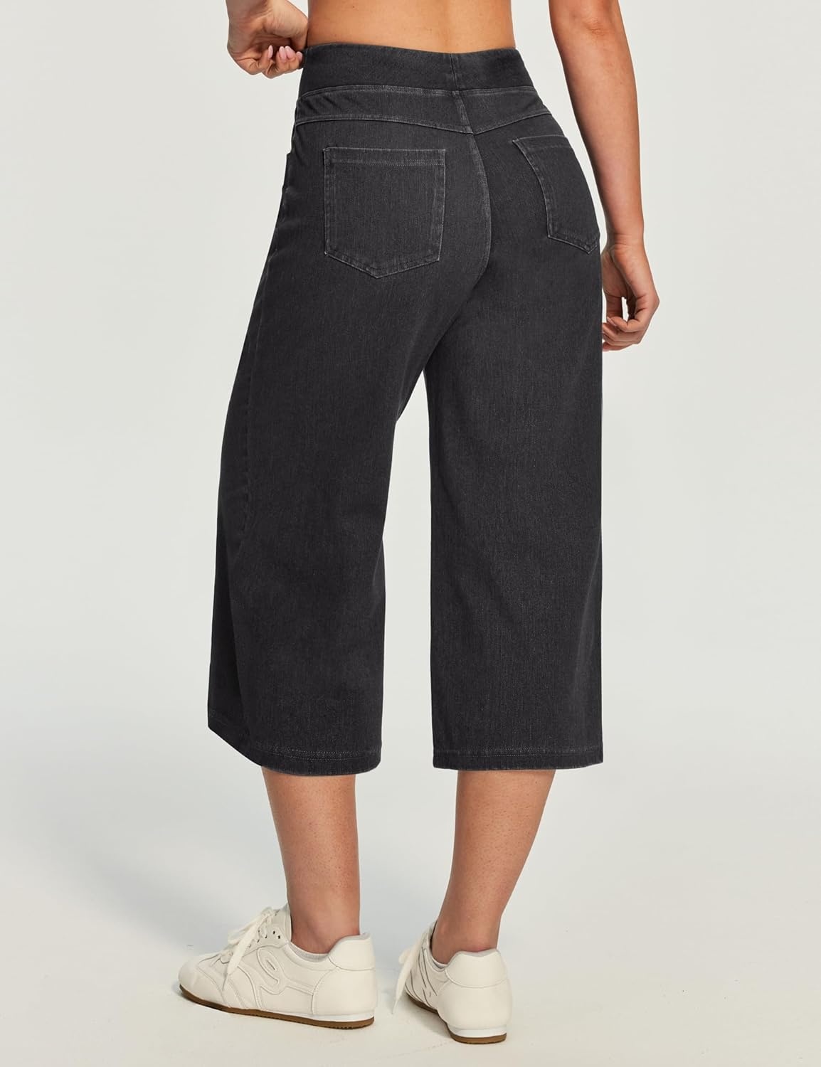 image:imageHeathyoga Capri Jeans for Women Stretchy High Waisted Denim Capris for Women Pull On Cropped Jeans Wide Leg Capri PantsGrey