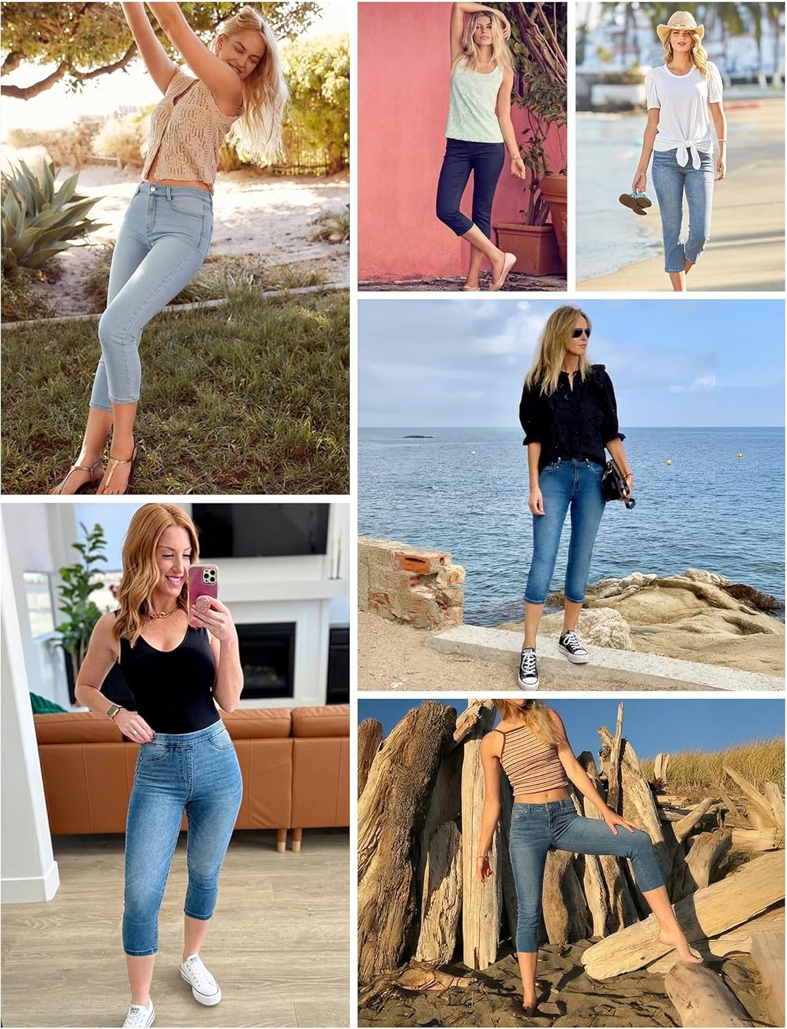 image:imageHeathyoga Capri Jeans for Women Stretchy Pull On Jeggings for Women Denim Jean Capris Pants Capri Leggings with PocketsBaby Blue