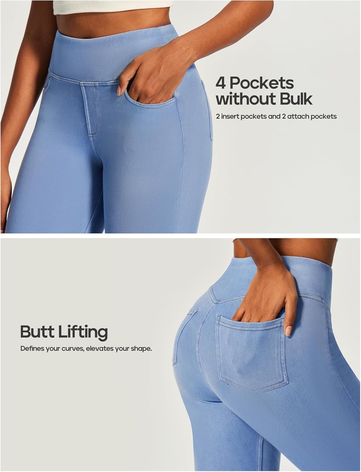 image:imageHeathyoga Capri Jeans for Women Stretchy Pull On Jeggings for Women Denim Jean Capris Pants Capri Leggings with PocketsBaby Blue