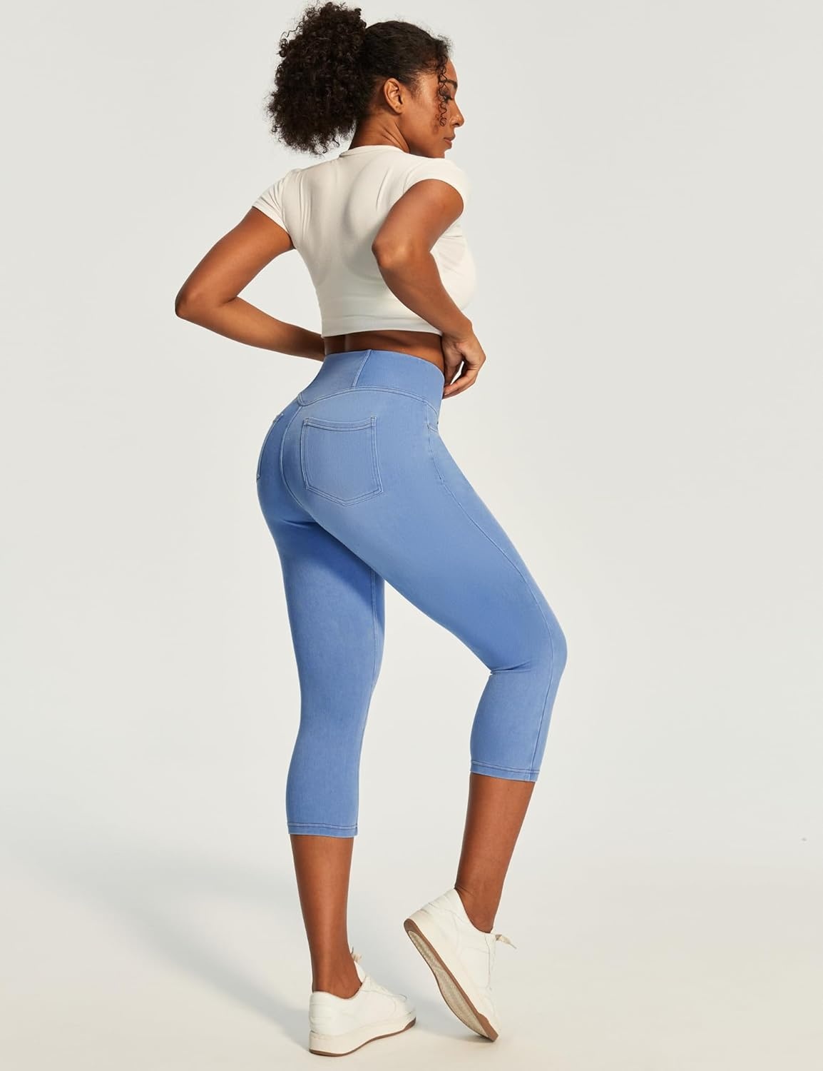 image:imageHeathyoga Capri Jeans for Women Stretchy Pull On Jeggings for Women Denim Jean Capris Pants Capri Leggings with PocketsBaby Blue
