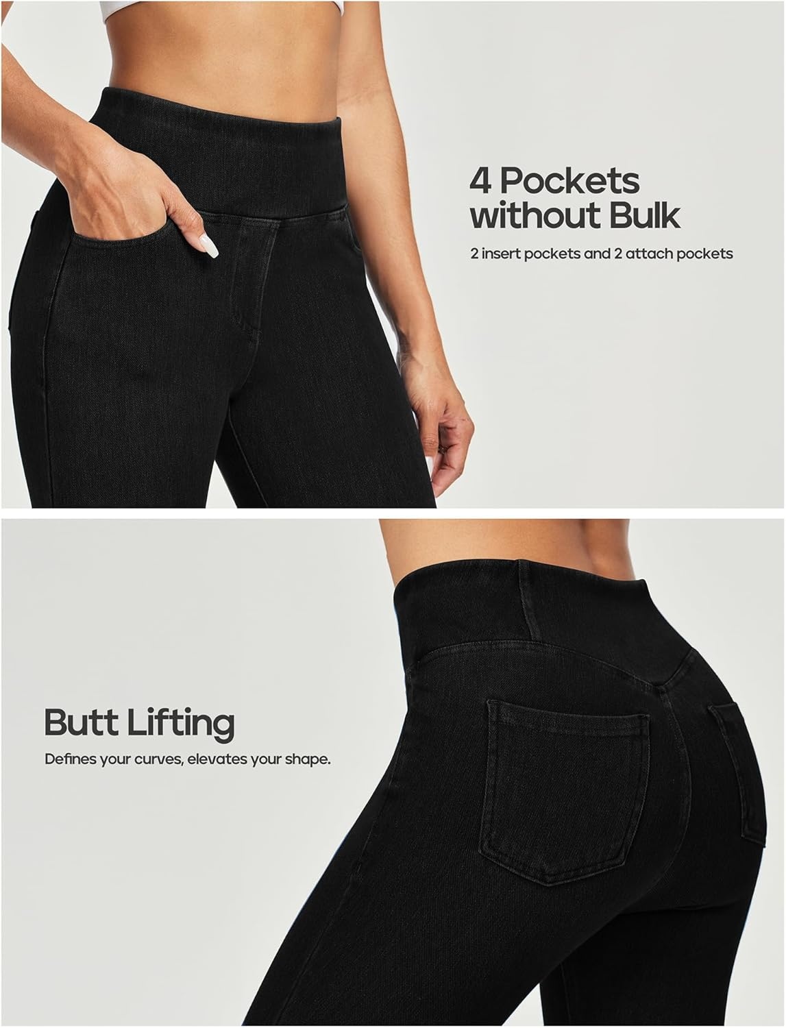 image:imageHeathyoga Capri Jeans for Women Stretchy Pull On Jeggings for Women Denim Jean Capris Pants Capri Leggings with PocketsBlack
