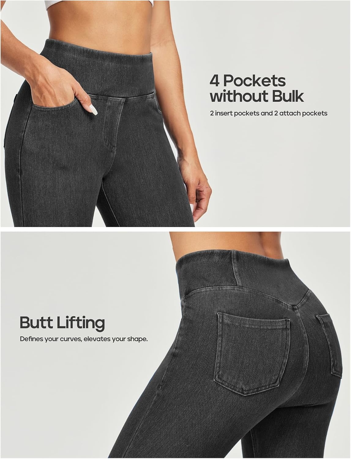 image:imageHeathyoga Capri Jeans for Women Stretchy Pull On Jeggings for Women Denim Jean Capris Pants Capri Leggings with PocketsGrey
