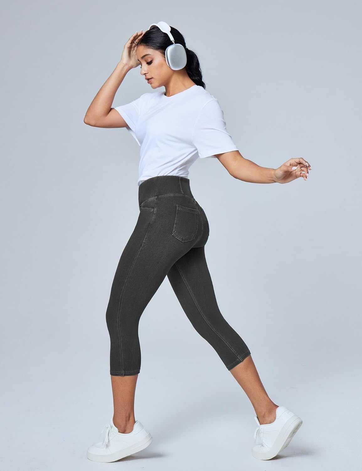 image:imageHeathyoga Capri Jeans for Women Stretchy Pull On Jeggings for Women Denim Jean Capris Pants Capri Leggings with PocketsGrey