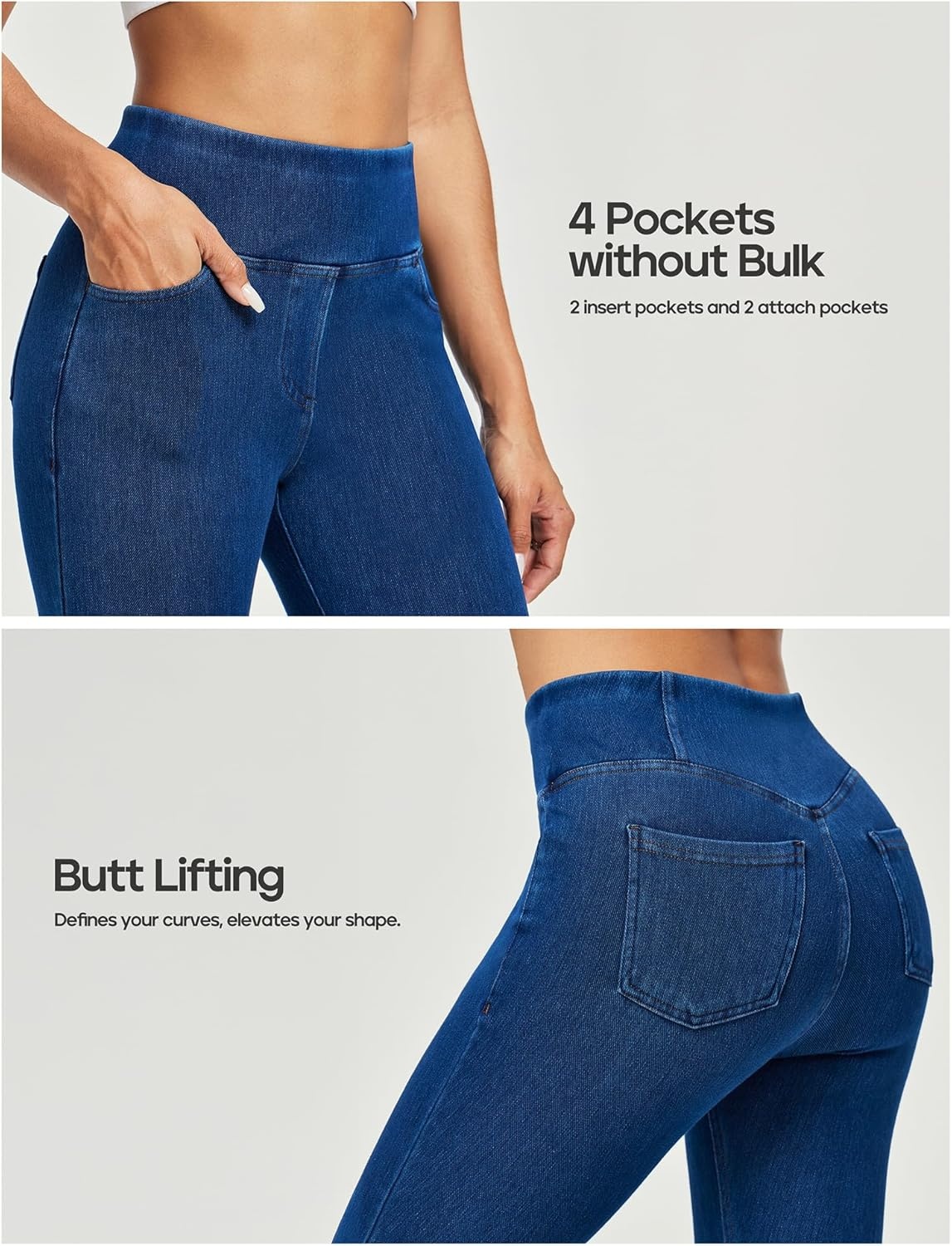 image:imageHeathyoga Capri Jeans for Women Stretchy Pull On Jeggings for Women Denim Jean Capris Pants Capri Leggings with PocketsLight Blue