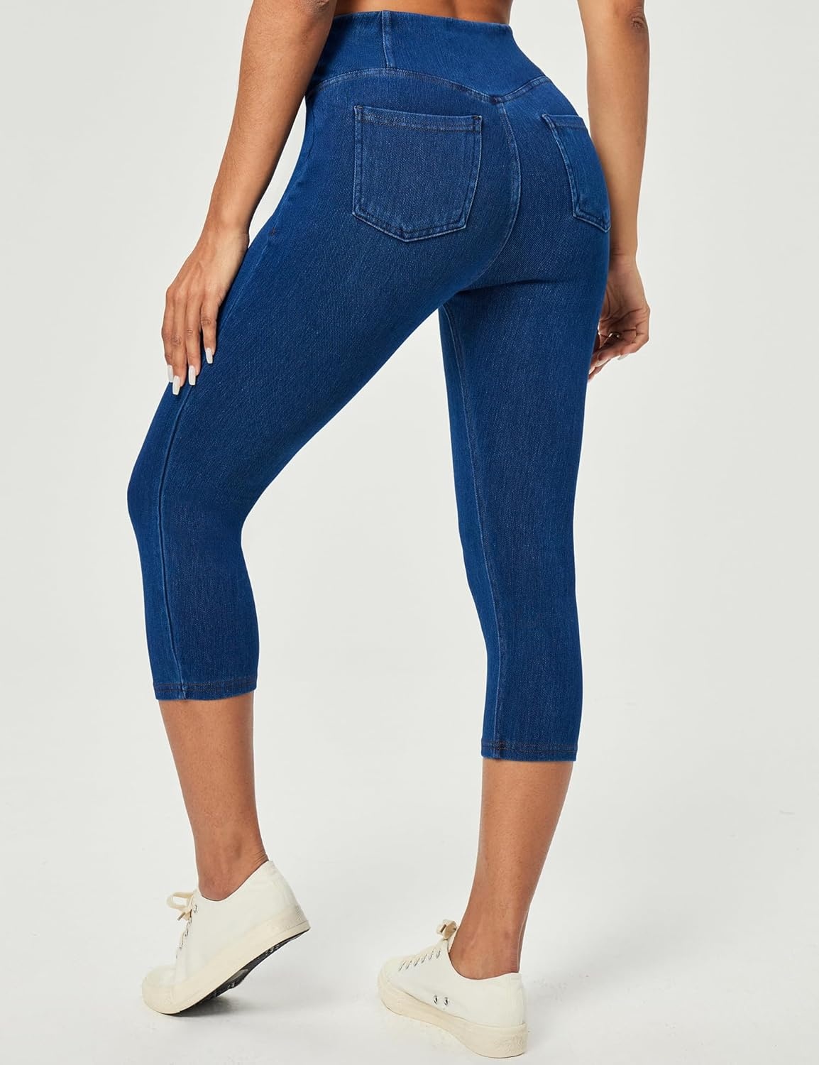 image:imageHeathyoga Capri Jeans for Women Stretchy Pull On Jeggings for Women Denim Jean Capris Pants Capri Leggings with PocketsLight Blue
