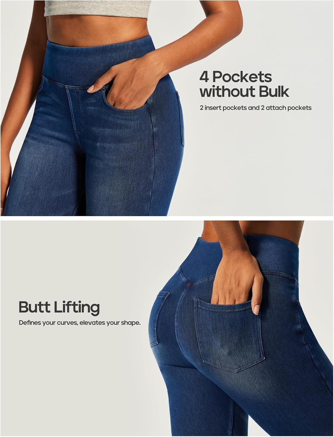 image:imageHeathyoga Capri Jeans for Women Stretchy Pull On Jeggings for Women Denim Jean Capris Pants Capri Leggings with PocketsRoyal Blue Denim