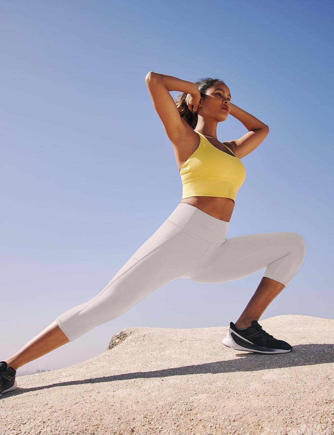 image:imageHeathyoga Capri Leggings for Women High Waisted Capri Leggings with Pockets for Women Tummy Control Yoga Pants WomenBeige