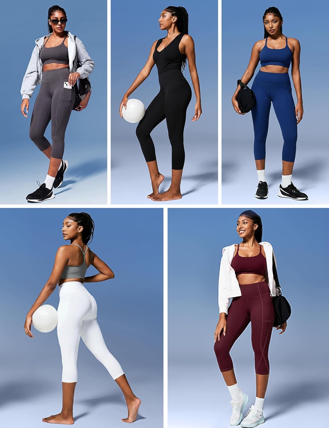 image:imageHeathyoga Capri Leggings for Women High Waisted Capri Leggings with Pockets for Women Tummy Control Yoga Pants WomenBone