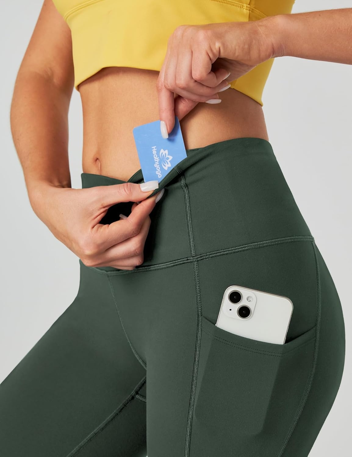 image:imageHeathyoga Capri Leggings for Women High Waisted Capri Leggings with Pockets for Women Tummy Control Yoga Pants WomenCapri Army Green