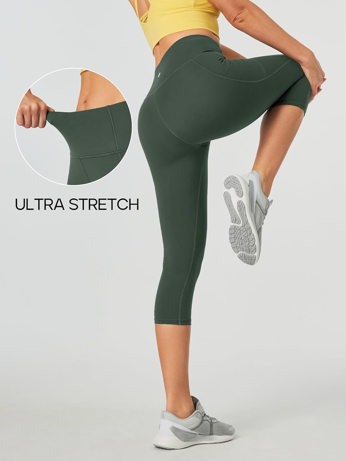 image:imageHeathyoga Capri Leggings for Women High Waisted Capri Leggings with Pockets for Women Tummy Control Yoga Pants WomenCapri Army Green