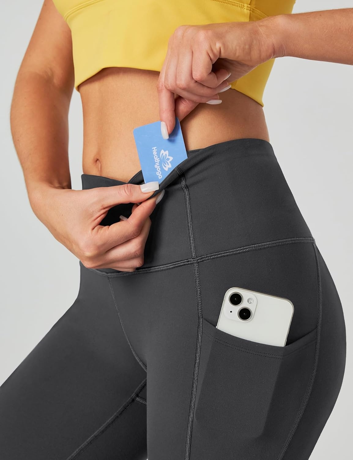 image:imageHeathyoga Capri Leggings for Women High Waisted Capri Leggings with Pockets for Women Tummy Control Yoga Pants WomenCapri Grey