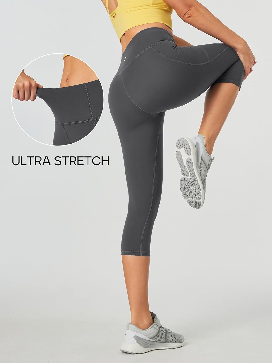image:imageHeathyoga Capri Leggings for Women High Waisted Capri Leggings with Pockets for Women Tummy Control Yoga Pants WomenCapri Grey