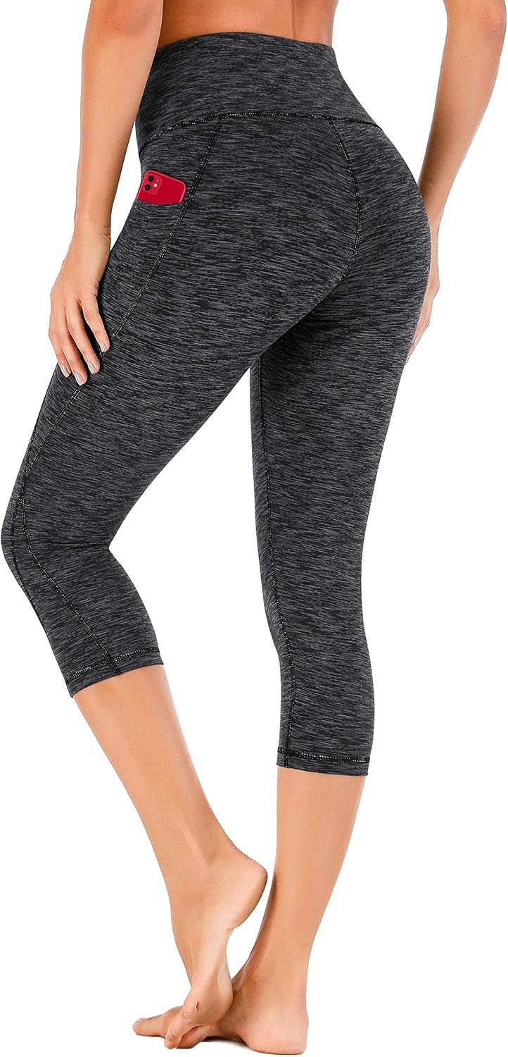 image:imageHeathyoga Capri Leggings for Women High Waisted Capri Leggings with Pockets for Women Tummy Control Yoga Pants WomenCapri Space Dye Mattblack