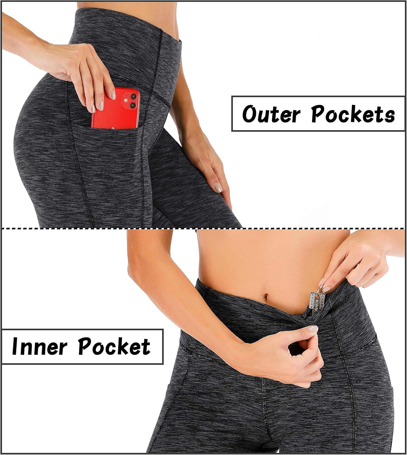 image:imageHeathyoga Capri Leggings for Women High Waisted Capri Leggings with Pockets for Women Tummy Control Yoga Pants WomenCapri Space Dye Mattblack