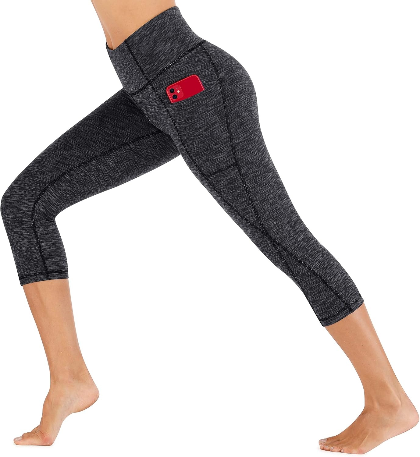 image:imageHeathyoga Capri Leggings for Women High Waisted Capri Leggings with Pockets for Women Tummy Control Yoga Pants WomenCapri Space Dye Mattblack
