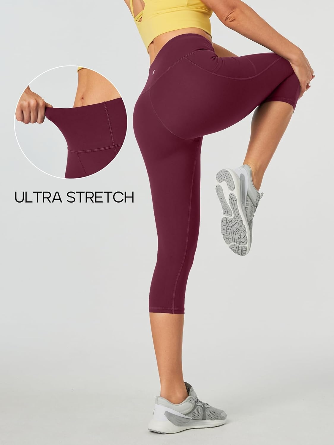 image:imageHeathyoga Capri Leggings for Women High Waisted Capri Leggings with Pockets for Women Tummy Control Yoga Pants WomenCapri Wine