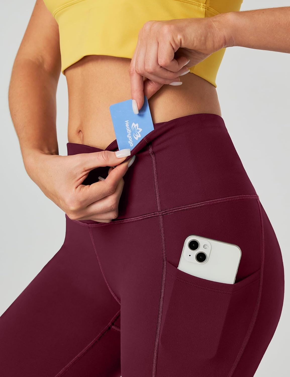 image:imageHeathyoga Capri Leggings for Women High Waisted Capri Leggings with Pockets for Women Tummy Control Yoga Pants WomenCapri Wine