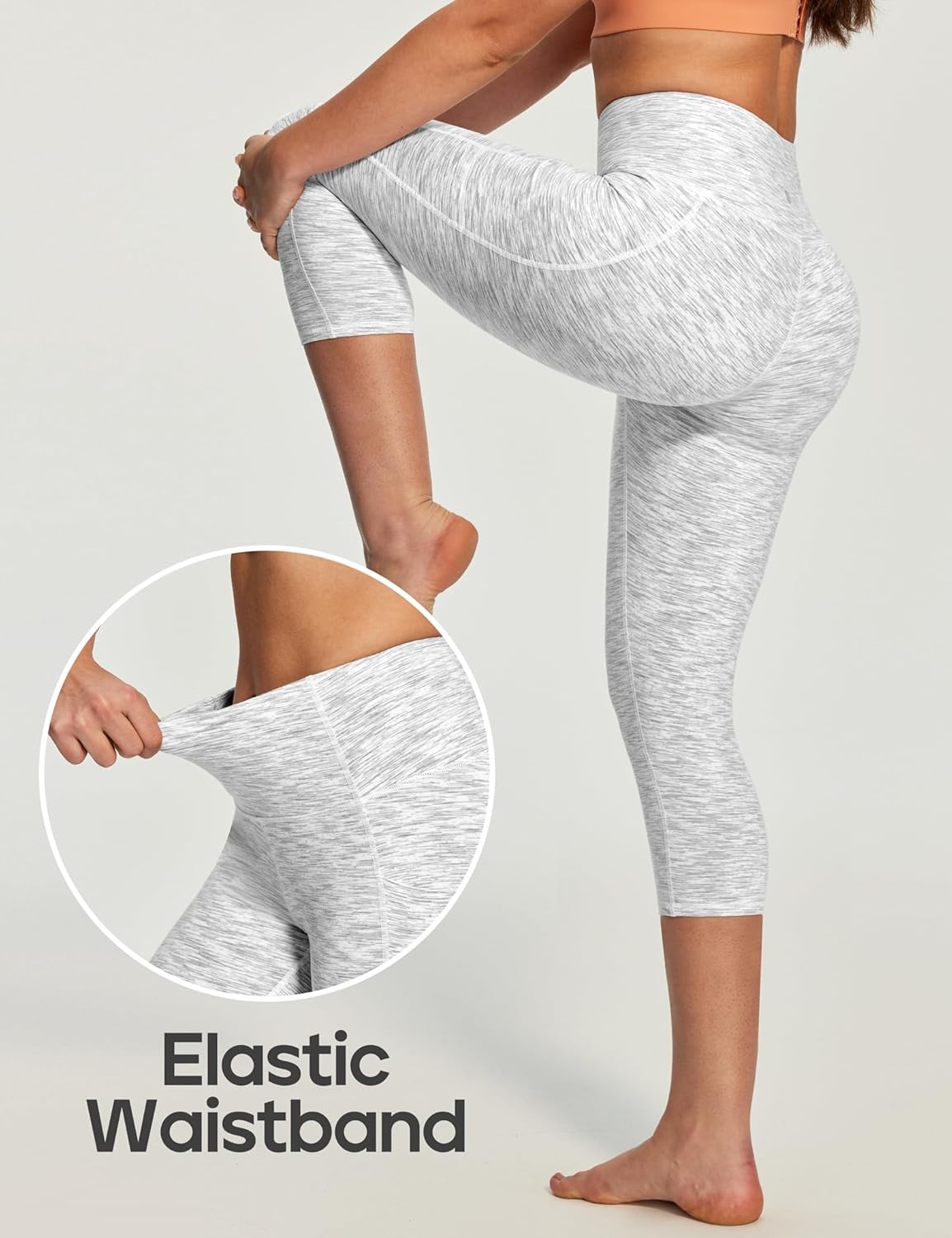image:imageHeathyoga Capri Leggings for Women High Waisted Capri Leggings with Pockets for Women Tummy Control Yoga Pants WomenFlow White