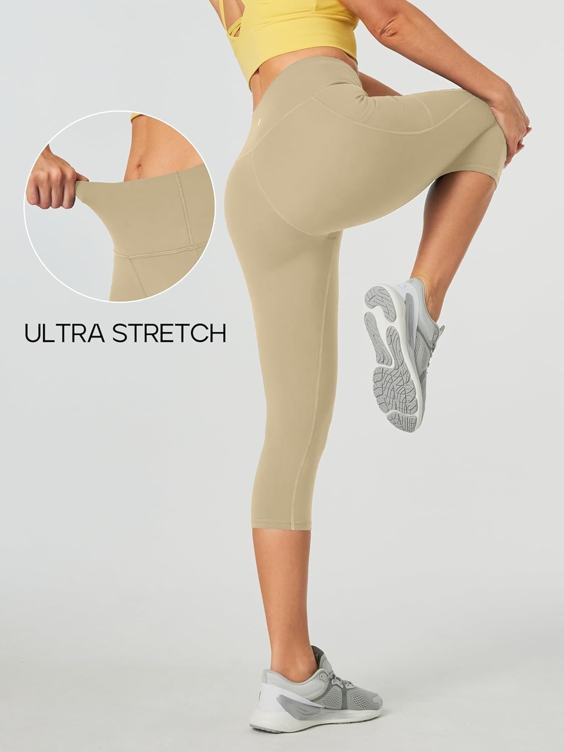 image:imageHeathyoga Capri Leggings for Women High Waisted Capri Leggings with Pockets for Women Tummy Control Yoga Pants WomenKhaki