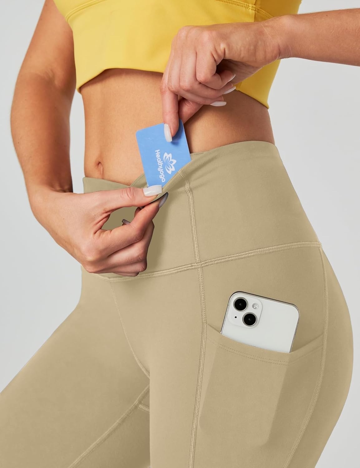 image:imageHeathyoga Capri Leggings for Women High Waisted Capri Leggings with Pockets for Women Tummy Control Yoga Pants WomenKhaki