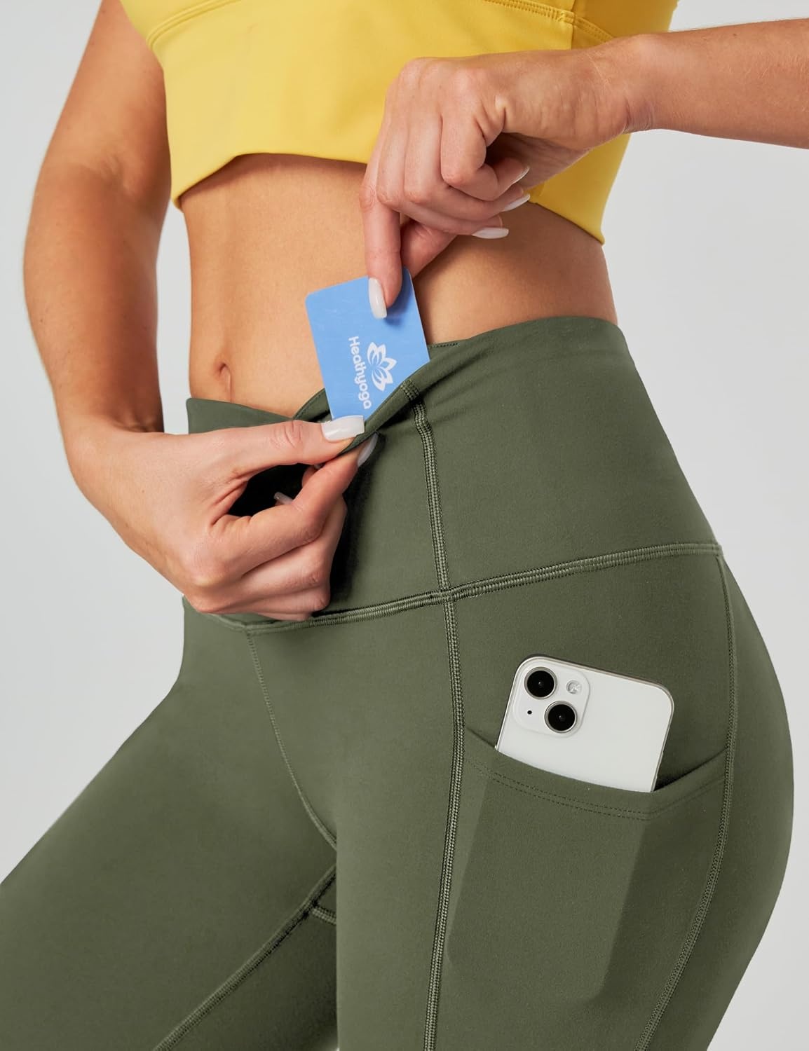 image:imageHeathyoga Capri Leggings for Women High Waisted Capri Leggings with Pockets for Women Tummy Control Yoga Pants WomenOlive Green