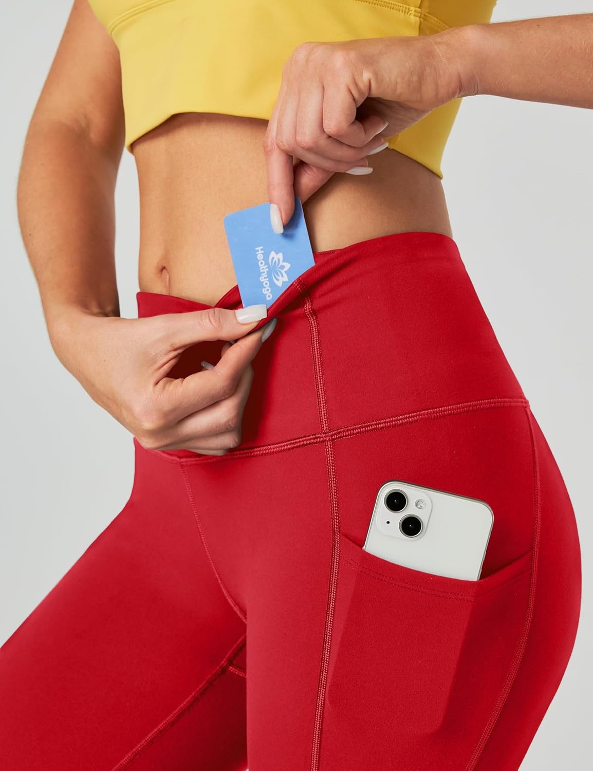 image:imageHeathyoga Capri Leggings for Women High Waisted Capri Leggings with Pockets for Women Tummy Control Yoga Pants WomenRuby Red