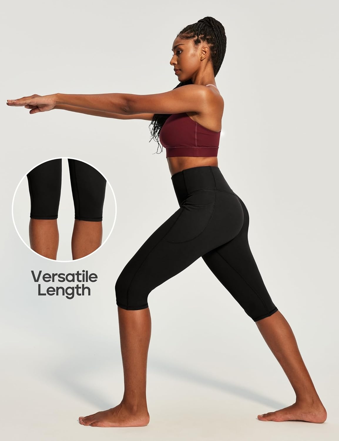image:imageHeathyoga Capri Leggings with Pockets for Women Tummy Control Knee Length Leggings Yoga Pants Women Capri Pants WorkoutBlack