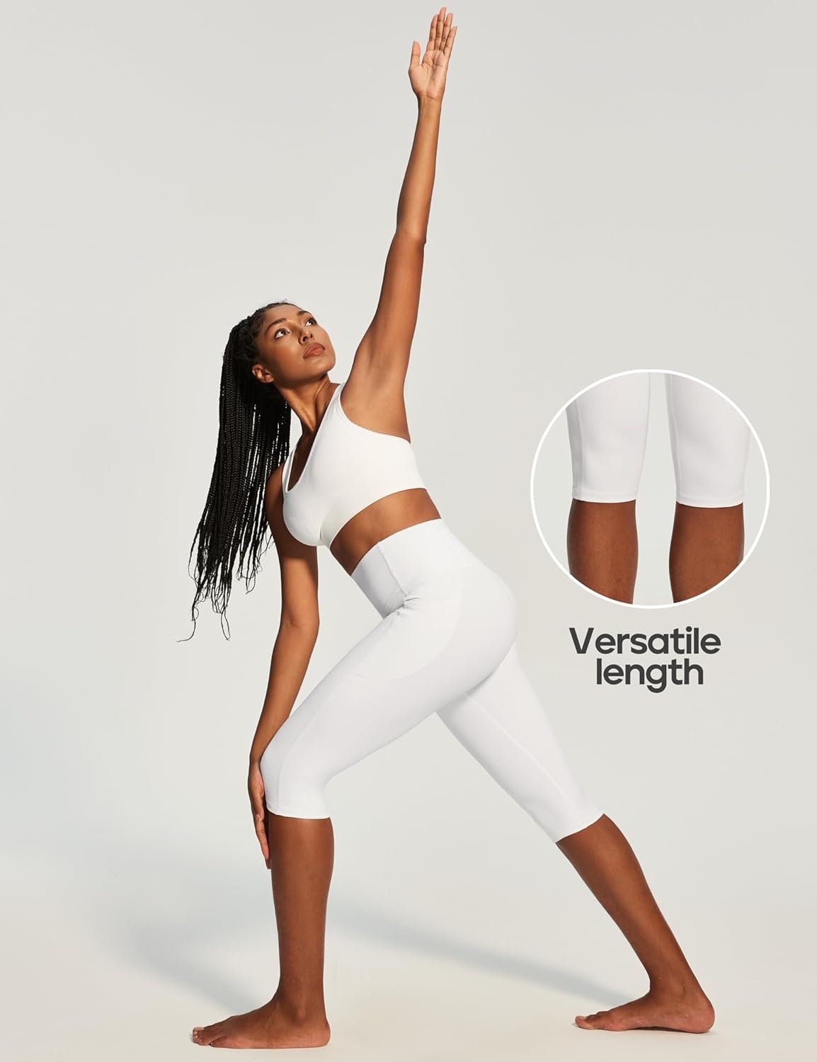 image:imageHeathyoga Capri Leggings with Pockets for Women Tummy Control Knee Length Leggings Yoga Pants Women Capri Pants WorkoutCloudy White