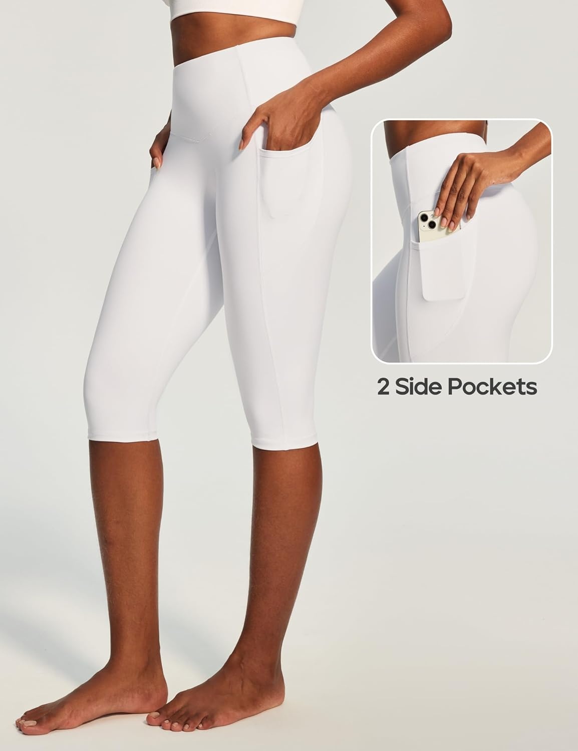 image:imageHeathyoga Capri Leggings with Pockets for Women Tummy Control Knee Length Leggings Yoga Pants Women Capri Pants WorkoutCloudy White